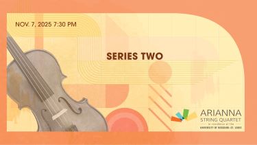 Event poster for the Arianna String Quartet featuring a violin graphic and details about the Series Two performance on November 7, 2025, at 7:30 PM.